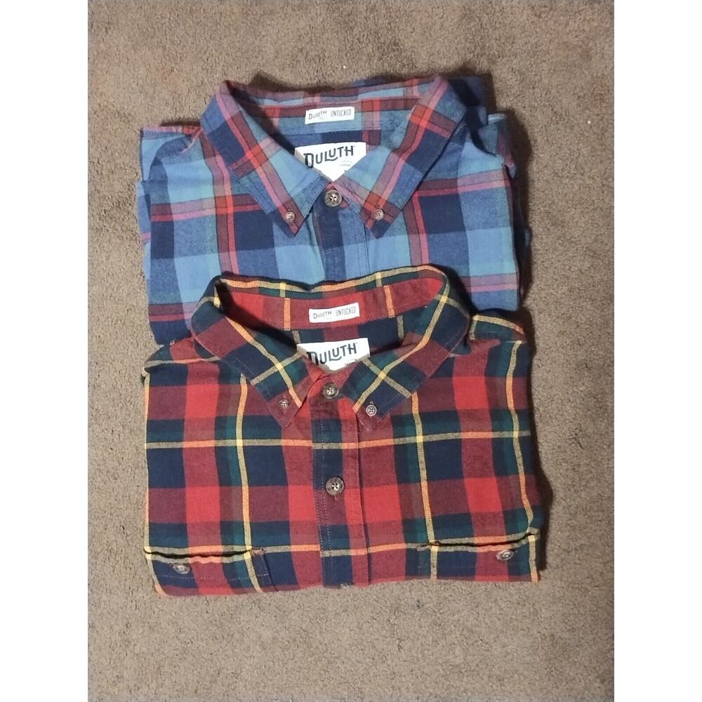 (2) Duluth Trading Co Mens Untucked Relaxed Fit Plaid Shirt Button Down SZ 2XL